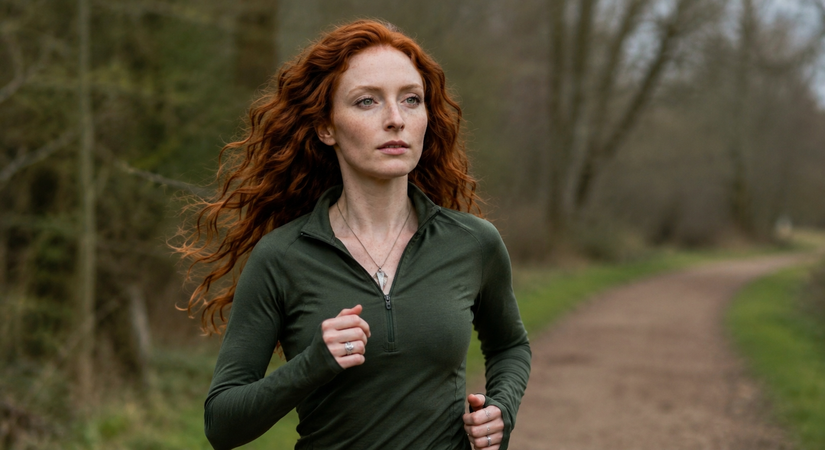 Angelica's avatar jogging outdoors in a focused editorial portrait for an article about Saturn, discipline, and long-term mastery
