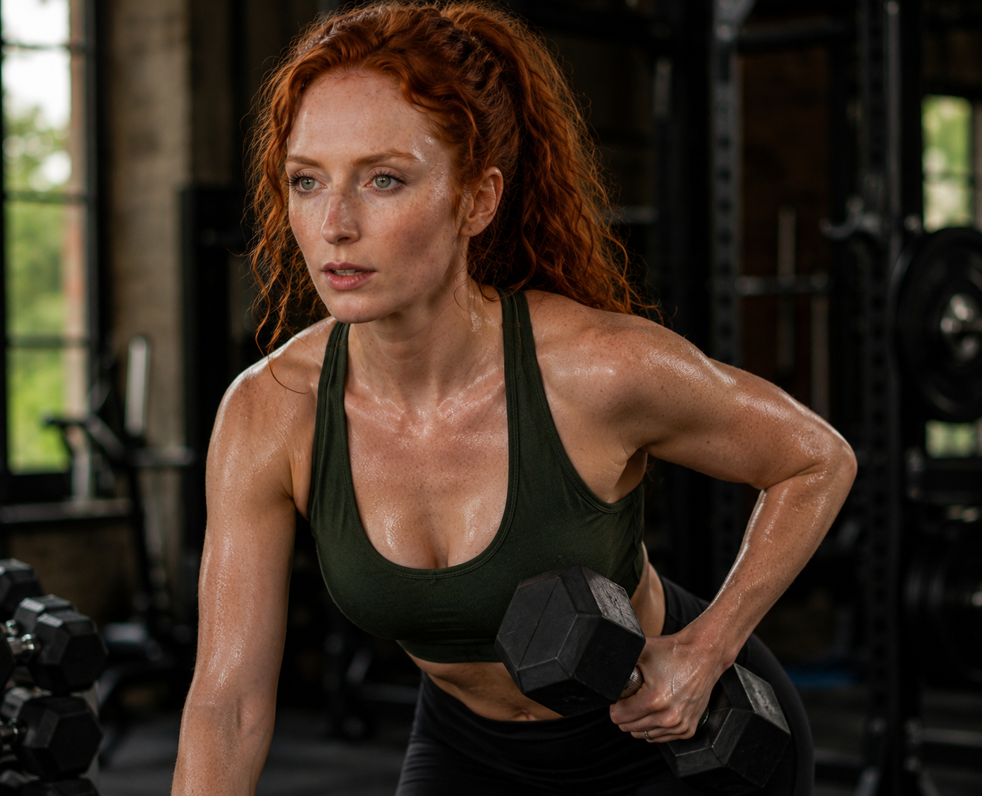 Angelica's avatar working out in an energetic editorial portrait